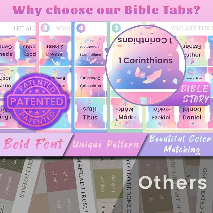 Bible Tabs & Butterfly Bookmark, Rainbow, Laminated, Large Print, Christian Gifts, Bible Study Supplies