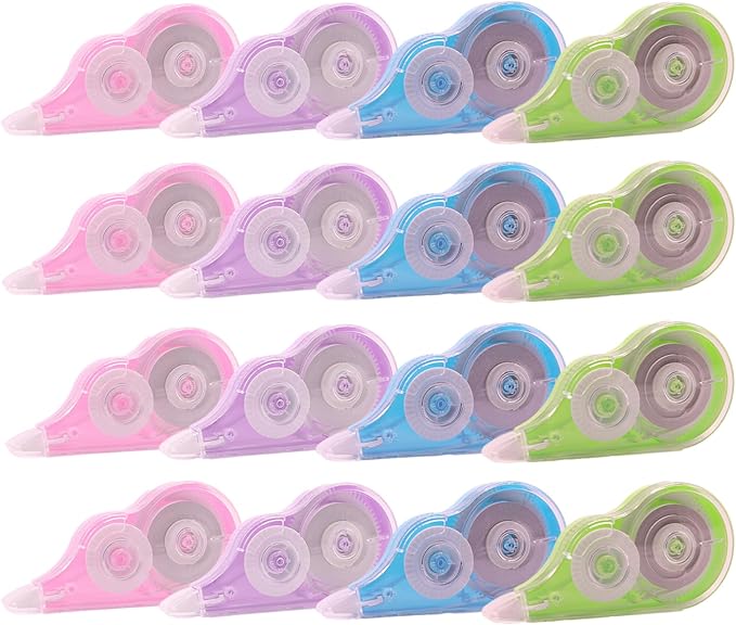 16 Pcs 39.4 Ft Colorful Correction Tape, White Wrong Out Tape Roller Bulk for Noting, Teacher Supplies, School, Office and Home (4 Colors)