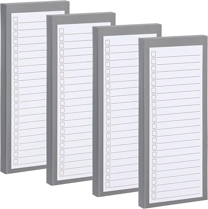 4 Pack Magnetic Notepads for Refrigerator，200 Sheets Grocery List Large Magnet Pad for Fridge,Full Magnet Back Design Magnetic Memo Pads for Grocery List, Shopping List, To-Do List (Gray, 4 pack)