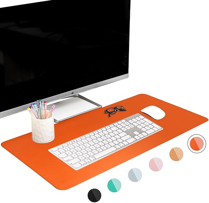FTC PU Leather Desk Pad & Desk Blotter, Non-Slip Flannelette Base, Stitched Desk Mat for Keyboard, Mouse & Writing, Home or Office (Orange, 31.5” x 15.75”)