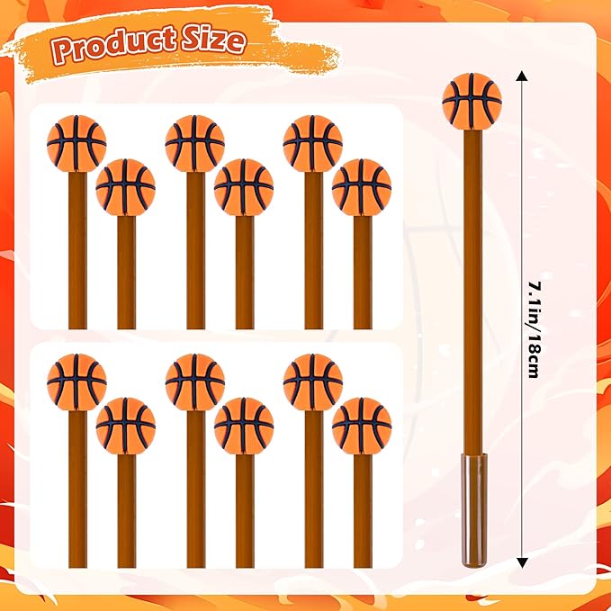 LiYiQ 25 Pcs Basketball Party Favor Cartoon Cute Fun Pens for Kids Kawaii Soccer Shape Gel Black Ink Pen Cute Basketball Pens for School Office Home Student Kids Present
