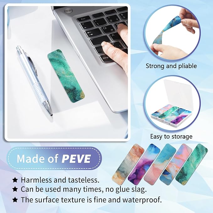 48 Pieces Anxiety Sensory Stickers with Storage Box - Calming Strips with 2 Textured Stickers for Adults Desk Fidget - Teacher Must Haves (Marble)
