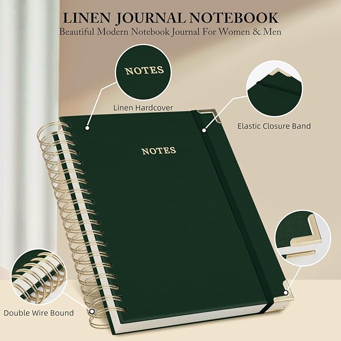 ALKALO Spiral Notebook Journal, 328 Pages Linen Hardcover College Ruled Notebook, Lined Thick Journals for Women Men, B5 Thick Spiral Journal for Writing, 100GSM Paper, Cute Notebooks for Work School