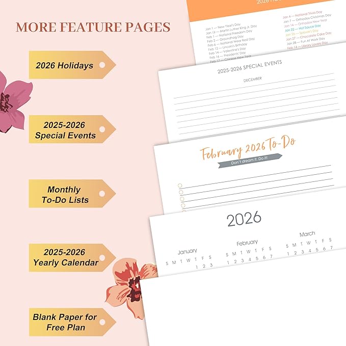 CAGIE 2026 Planner Weekly and Monthly Dec 2025-Dec 2026 Hardcover Calendar Planners with Stickers& Month Tabs for Women Spiral Bound 26 Yearly Agenda, 8.3"x9.1", Pink Floral