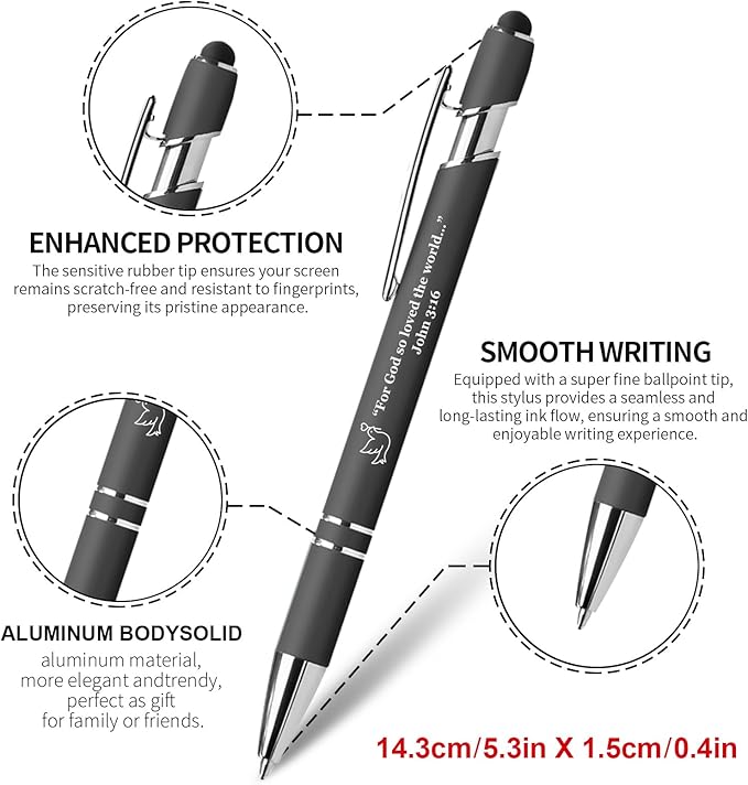 15 Pack Bible Verse Pens, Christian Inspirational Retractable Ballpoint Pens with Religious Scripture Quotes & Symbols, Smooth Writing Black Pens for Church, Gifts for Christians, Grey