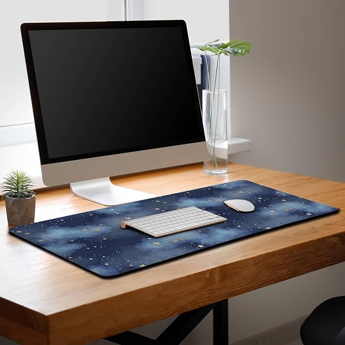 Large Desk Mat Dark Blue, Keyboard Mouse Pads Desktop Mats, Long Gaming Mouse Pad Non-Slip Rubber Base, 35.4 X 15.7 inch for Work/Game/Office/Home Watercolor Night Sky Galaxy Universe Space