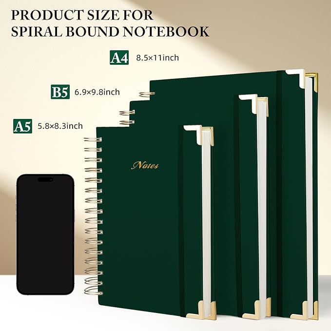 Spiral Notebook Journal, 328 Pages Linen Hardcover College Ruled Notebook, Lined Thick Journals for Women Men, A5 Thick Spiral Journal for Writing, 100GSM Paper, Cute Notebooks for Work School