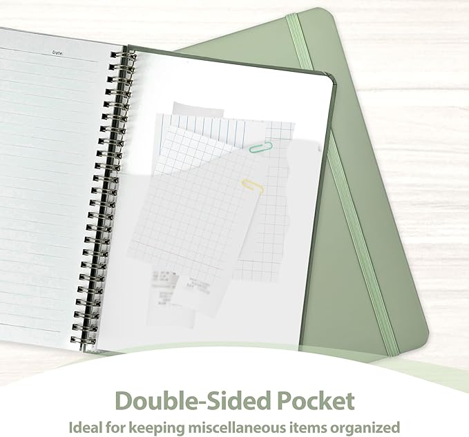 Journaling Notebooks, A5 Lined Spiral Notebook for Women & Men, 146 Pages College Ruled Hardcover Note Book for Work, Note Taking, Journaling, School, Writing (GREEN)