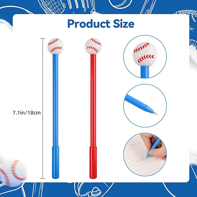 LiYiQ 50 Pcs Baseball Party Favor Cartoon Cute Fun Pens for Kids Kawaii Baseball Shape Gel Black Ink Pen Cute Baseball Pens for School Office Home Student Kids Present