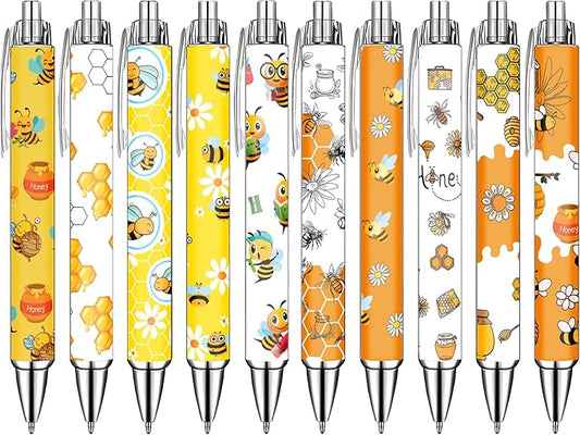 Idealmuzik Bee Pens Set – Cute Yellow & White Bumblebee-Themed Gel Pens for Teens, and Adults – Fun Bee Stationery for School, Office, Journaling, and Gift Giving, 10 Pack