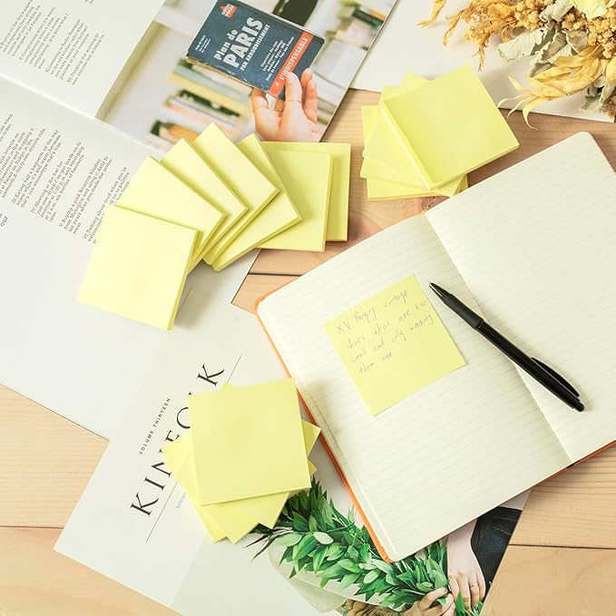 (12 Pads) Sticky Notes 3x3 in Yellow, Strong Adhesive, Clean Removal, Recyclable, Self-Stick Pads, Easy to Post for Home, Office, Notebook