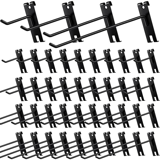 Amyhill 40 Pcs Metal Gridwall Hooks 4/6/8/10 Inch Display Hooks for Grid Wall Panel Black Grid Panel Hanging Hook for Retail Home, Workspace Organization, Garage, Trade Show, Storage Solutions