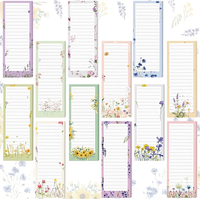 Sinmoe 12 Pack Grocery List Magnet Pad for Fridge Magnetic Notepads for Refrigerator Shopping to Do List Memo Notepad for Shopping for Women men(Floral Style)