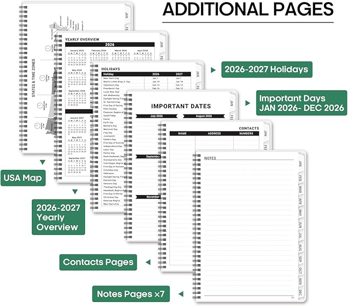 2026 Planner, Weekly and Monthly Calendar Planner Book, January 2026 - December 2026, Hardcover Spiral Planner with Monthly Tabs, Notes Pages, Perfect for Women & Men, A4 (8.5" x 11") - Leaf