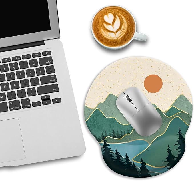 Ergonomic Mouse Pad with Wrist Rest, Sunrise Mountain Mouse Pad Gaming Mousepad with Non-Slip Pain Relief PU Base, Funny Wrist Support, Cute Office Desk Accessories Home Decor Supplies