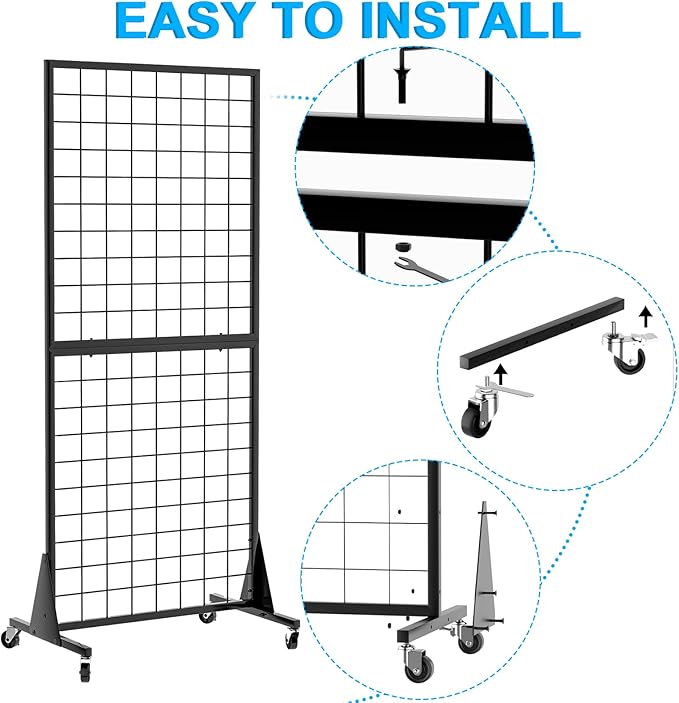 3-Pack Gridwall Panel Display Stand, 2'x5.5' Heavy Duty Floor Standing Rack with Detachable Girdwall, Movable Silent Wheel, Easy to Transport, Ideal for Retail & Craft Fairs