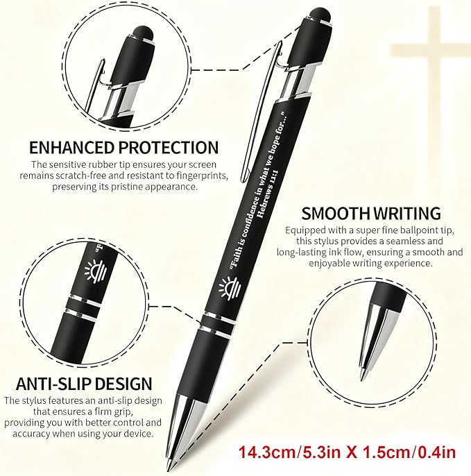15 Pack Bible Verse Pens, Christian Inspirational Retractable Ballpoint Pens with Religious Scripture Quotes & Symbols, Smooth Writing Black Pens for Church, Gifts for Christians, Multicolor