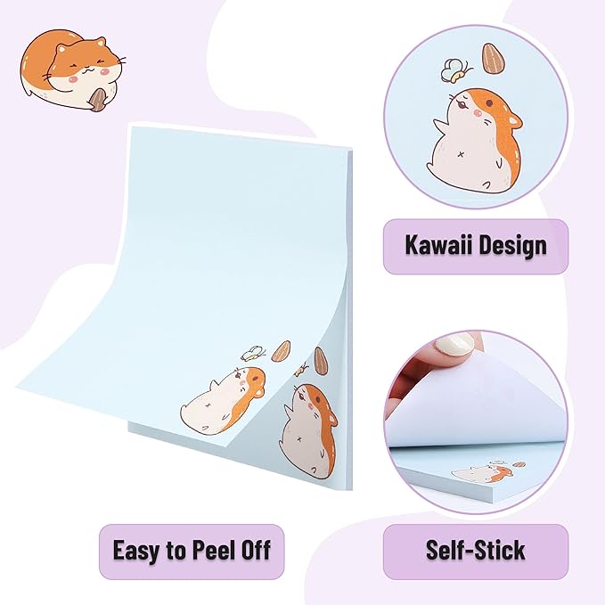 Mr. Pen- Sticky Notes, 3”x3”, 8 Pads, 400 Sheets, Tiny Hamster Sticky Notes