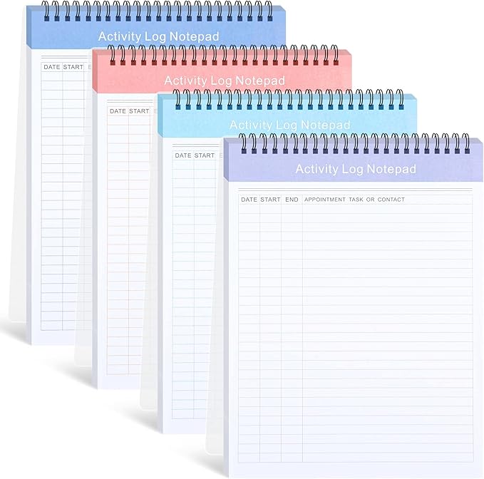 Kisston 4 Pcs Activity Log Notepad Daily Activity Log Book 8.5 x 11 Inches Daily To Do List Notebook Planning Pad Spiral Bound Log Book for Work Boosting Productivity(Vivid Color,Activity)