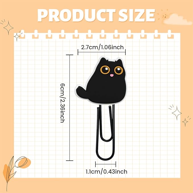 Cute Paper Clips, 30Pcs Black Cat Bookmark Paperclips Bulk Metal Fun Cute Cat Planner Clip Charms Clamp Desk Accessories Stationery Colorful Office Supplies Gifts for Student Teacher Party Decorative