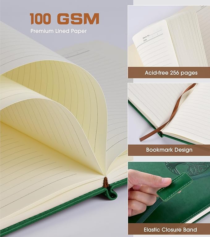 Lined Journal Notebook for Women Men,256 Pages A4 Large Hardcover Leather Journals for Writing,Travel,Business,Work,School,College Ruled Notebooks for Note Taking, Diary Notepad 8.6"×11"