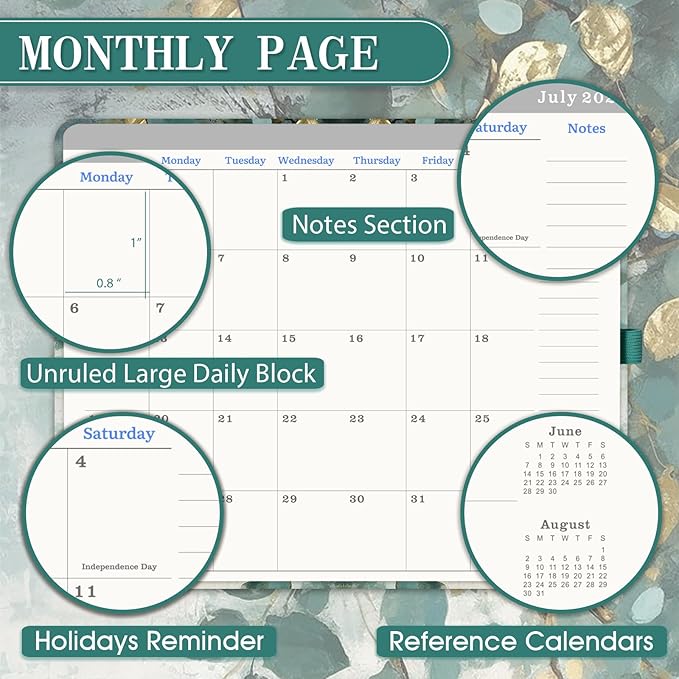 2026-2029 Pocket Planner/Calendar - 3 Year Planner 2026-2029, July 2026 - June 2029(36 Months), 6.3" x 3.7", 3 Year Monthly Planners with Inner Pocket, Pen Holder & Elastic Closure - Art Leaves