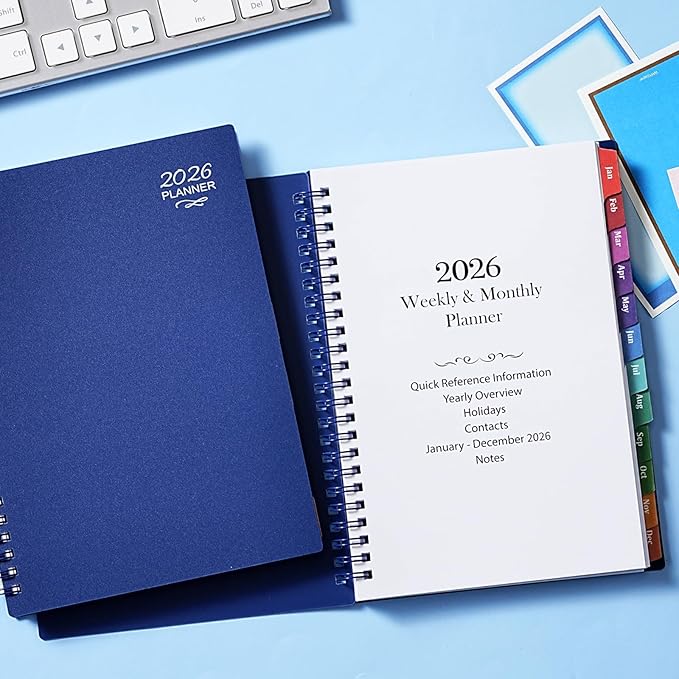 2026 Planner - 2026 Planner Weekly and Monthly, JAN 2026 - DEC 2026, 6" x 8.4", Calendar Planner with Premium Paper, Twin-wire Binding, Waterproof Cover, Coloful Tabs, Blue