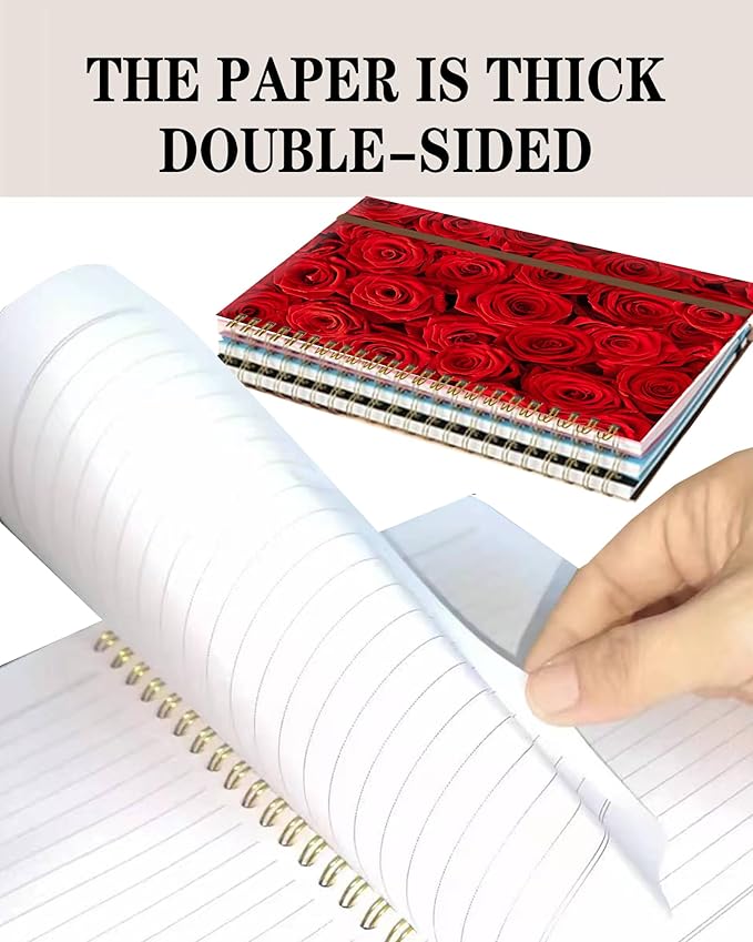 Spiral Journal Notebook, A5 Cute Notebooks for Women Men, College Ruled Hardcover Notebook for Work & Note Taking, 60 Pages Double-Wire Journals for Writing, Luxury Red Roses