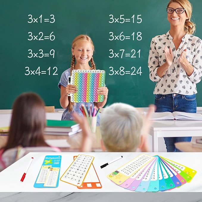 Multiplication Flash Cards + Pop Fidget Multiplication Chart, Times Table Educational Flashcard 3rd Grade, 4th, 5th, 6th Grade, Mint