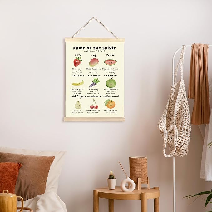 CGBHW Christian Fruit of the Spirit Poster Hanger Frame, Bible Verse Scripture Trendy Inspirational Posters Wall Art Hanging Decor for Counselling Therapy Calming Office Classroom Nursery，12x16Inch