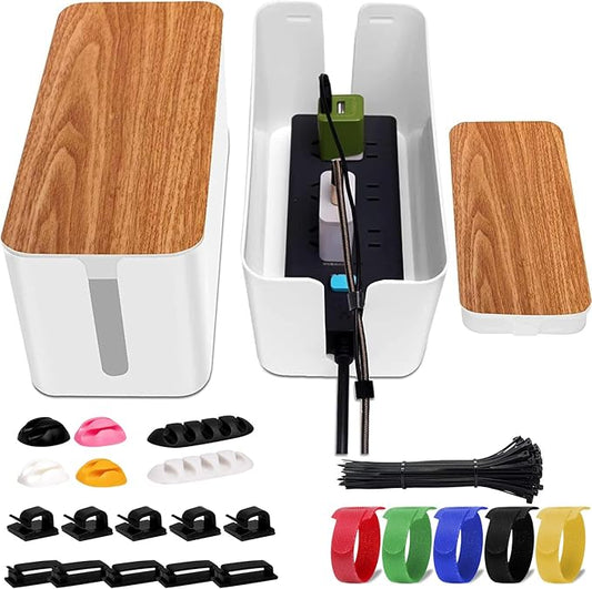 YUANYE Cable Management Box Cable Management Kit for Power Strip to Hide Wires,Cord Organizer Boxes,Safe ABS Material Wire Organizer of Cable Clips Sleeve for Home & Office,2Pack-123PCS/White