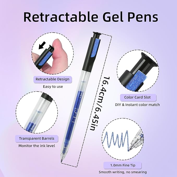 12 Colors Retractable Glitter Gel Pens, Large Capacity Metallic Sparkle Gel Ink Pens &1.0 mm Fine Tip, Colored Glitter Pens for Adult Coloring Book Drawing Note Taking Writing Doodling