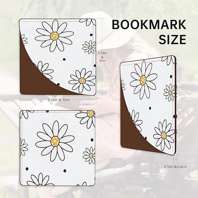 2 Pack Flower Leather Book Corner Bookmark, Durable Handmade Reading Accessories - Gifts for Readers, Women, Men, Teachers, Students 7