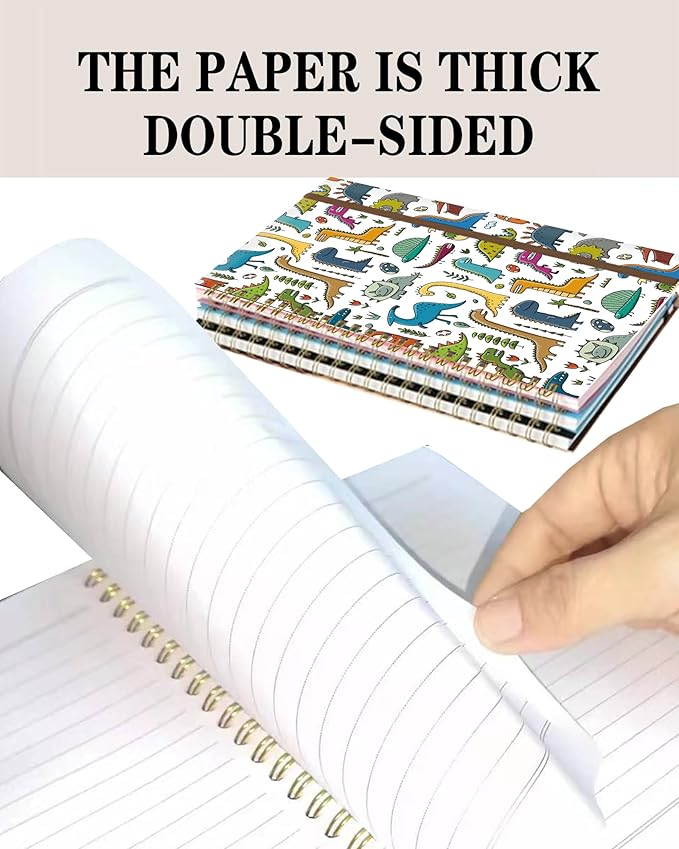 Spiral Journal Notebook, A5 Cute Notebooks for Women Men, College Ruled Hardcover Notebook for Work & Note Taking, 60 Pages Double-Wire Journals for Writing, Cute Dinosaurs
