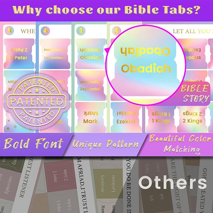 Bible Tabs with Gold Necklace, Laminated Bible Tabs for Women Men, Christian Gifts, Large Print Bible Tabs for Easy Navigation, Bible Book Index Tabs Labels, Bible Study Supplies, RB3
