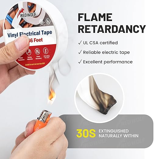 RED WOLF White Electrical Tape 1 in x 66ft 10 Pack, Industrial Grade UL/CSA Listed 7 Mil Thick Flame Retardant High Temp (10)