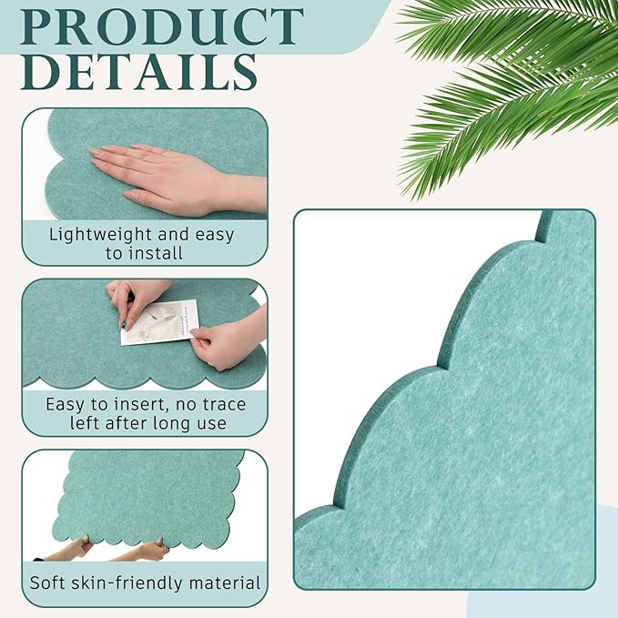 Scalloped Felt Bulletin Board 48 x 36 Inches Foldable Forest Green Pin Cork Board Alternative for Wall, 4' x 3' Trifold Picture Vision Self Adhesive Bulletin Decorative
