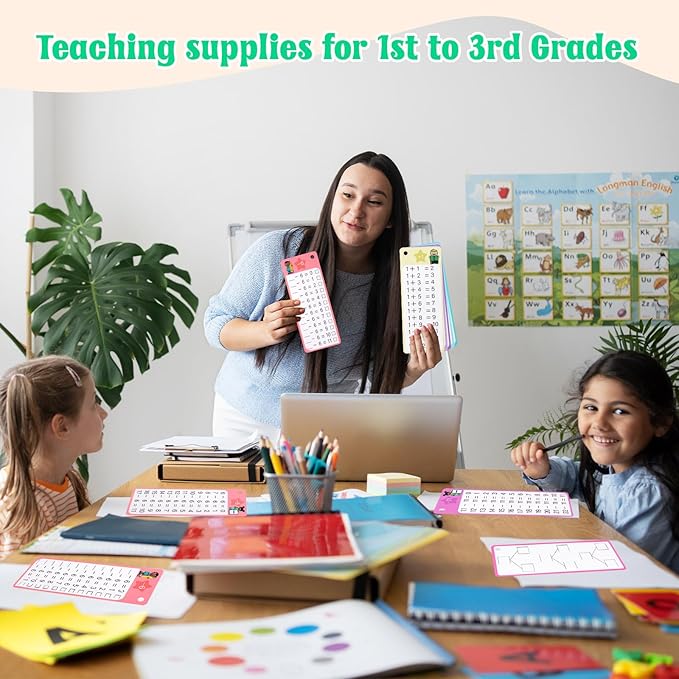 30Pcs Addition and Subtraction Flash Cards, Math Flash Card with 4 Dry Erase Pens 2 Rings, Time Table Flash Cards for 1st to 3rd Grades Fun Learning with Math Game