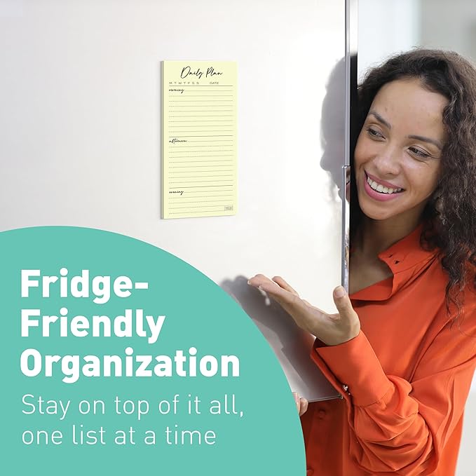 S&O Set of 4 Essential Refrigerator Notepads with Magnet - Grocery Schedule Holder Pad for Fridge - Weekly Magnetic To Do List for Adhesive - Cling Notebook Meal Planner - Attractive Shopping List Pad