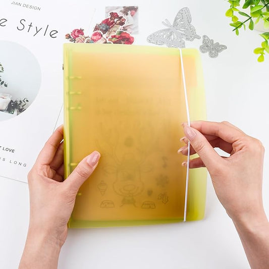 A5 6 Ring Binder Cover with Snap Button Closure Loose Leaf Folders Journal Notebook File Shell Protector for 6 Hole Planner Pages Refill Insert DIY Scrapbooking Stamp & Die Storage (Yellow)