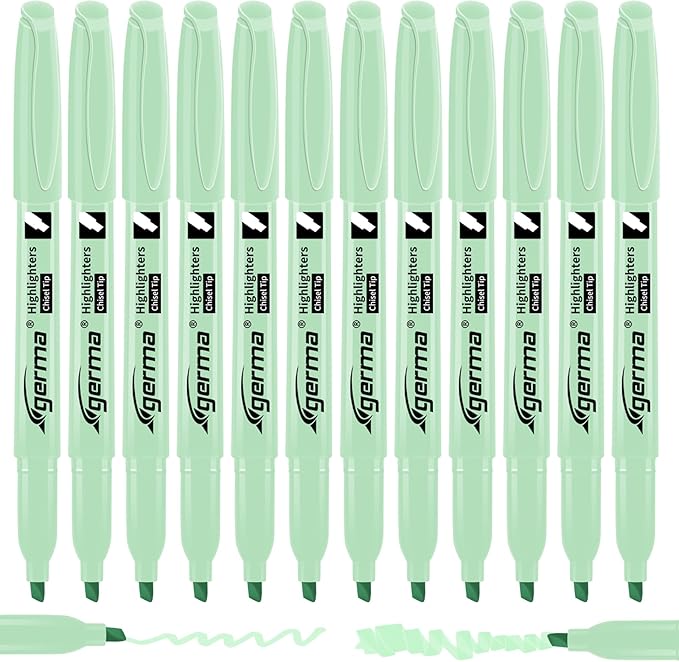 Green Highlighters 12 Pack, Mild Pastel Color, Chisel Tip Bible Highlighters No Bleed, Quick-Drying, Cute Aesthetic Markers for Journaling, Bible Study, School Office Supplies