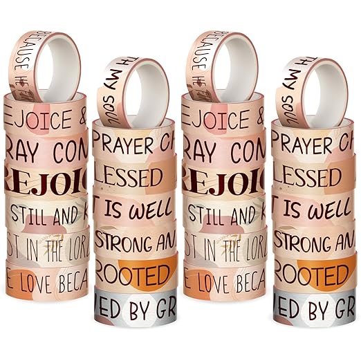 Janlaugh 24 Rolls Christian Washi Tape for Bible Journaling Gifts Bulk Religious Inspirational Scripture Supplies Boho Bible Verse Washi Tape for Study Crafting Valentine's Day DIY Gifts