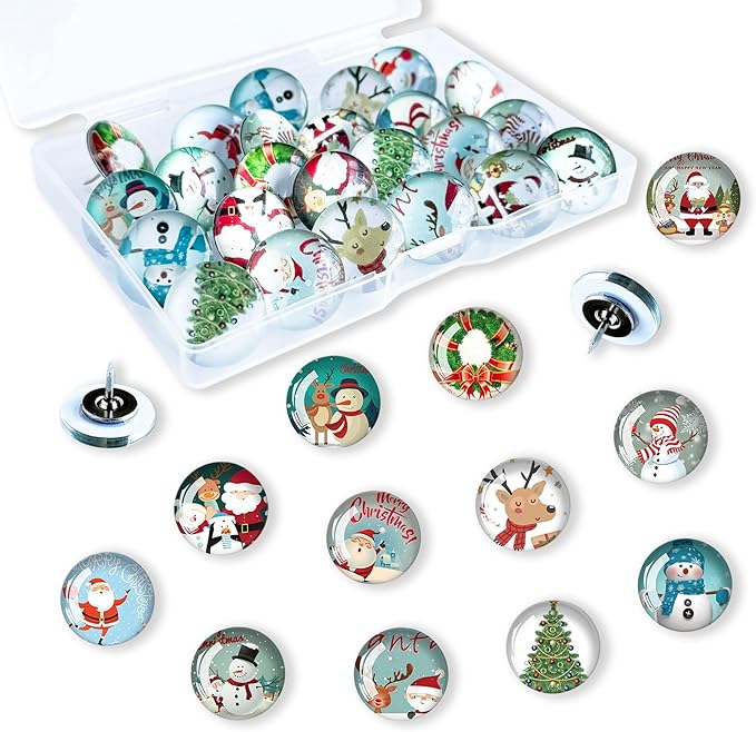 Push Pins for Cork Board-24pcs Decorative Push Pins with Case, Cute Thumb Tacks and Pushpins for Bulletin Board,Thumbtacks for Cork Boards, Office Organization, Christmas and Home Décor
