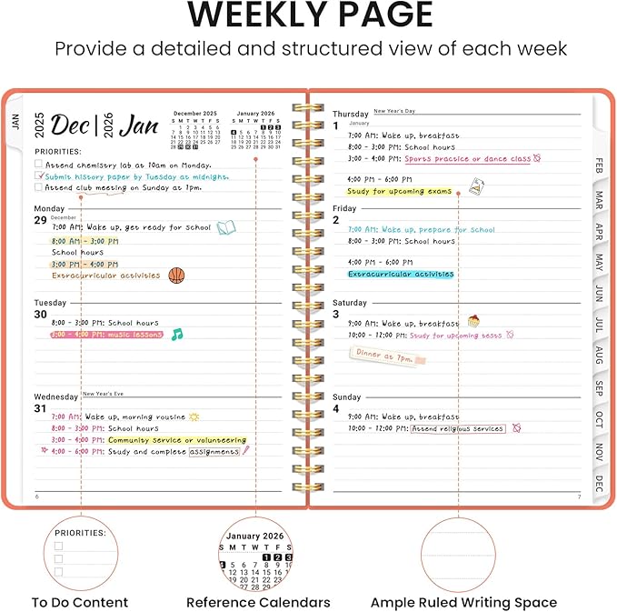 2026 Planner, Weekly and Monthly Calendar Planner, January 2026 - December 2026, Hardcover 2026 Calendar Book with Tabs For Women & Men, Inner Pocket, Spiral Bound, Perfect for Office Home School Supplies - A4 (8.5" x 11"), Coral