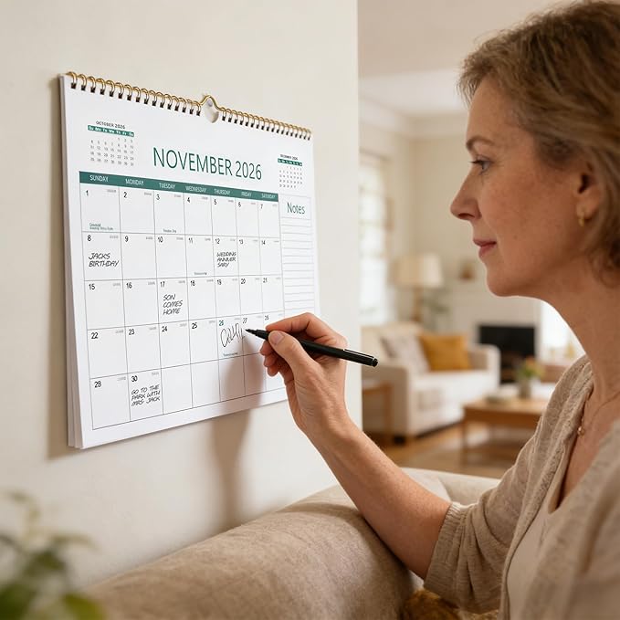 Desk Calendar 2026-2027, 18 Months Calendar from Jan. 2026 to Jun. 2027, 14.5" x 11.5" Desktop/Wall Monthly Calendar with Large Squares, Notes Section for Home, School, Office