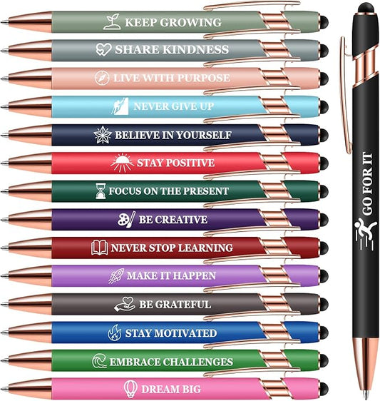 15 Pack Motivational Pen Set - Inspirational Quotes Retractable Ballpoint Pens for Office School Supplies, Encouragement Gifts for Women & Men, Multicolor