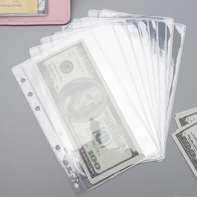 NatSumeBasics 12 A6 Binder Pockets a6 Budget Cash Envelopes Clear Binder Inserts for 6-Ring Notebook Binder Sheet Protectors Organizer Photos Money Bills (A6, Clear)