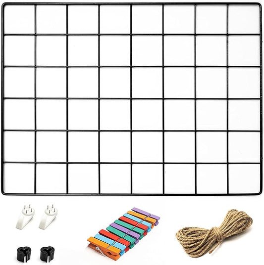 ODOXIA 1 Pack Wire Wall Grid Panel | Hanging Home, Office & Kitchen Décor | Mesh Storage Organizer & Picture Frame | Grid Panels | Memo & Photo Grid | Photo Wall | Metal & Black