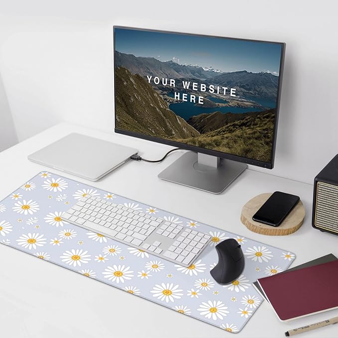 Extra Large Mouse Pads Daisy Flowers XXL Extended Mousepad with Stitched Edges Non-Slip Rubber Base Computer Keyboard Pad Desk Mat for Home Office Desk Decor, 35.4" X 15.7"