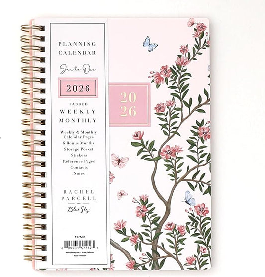 Blue Sky Rachel Parcell 2026 Weekly and Monthly Planner Calendar, January 2026 - December 2026, 5" x 8", Clear Pocket Cover, Durable Twin Wire Binding, Laminated Tabs, Pocket, Stickers, Cherie